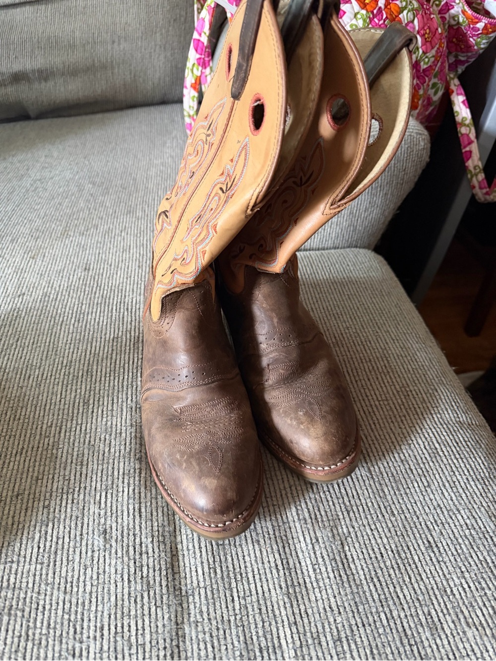 Double H Two-Tone Brown and Tan Western Cowboy Boots